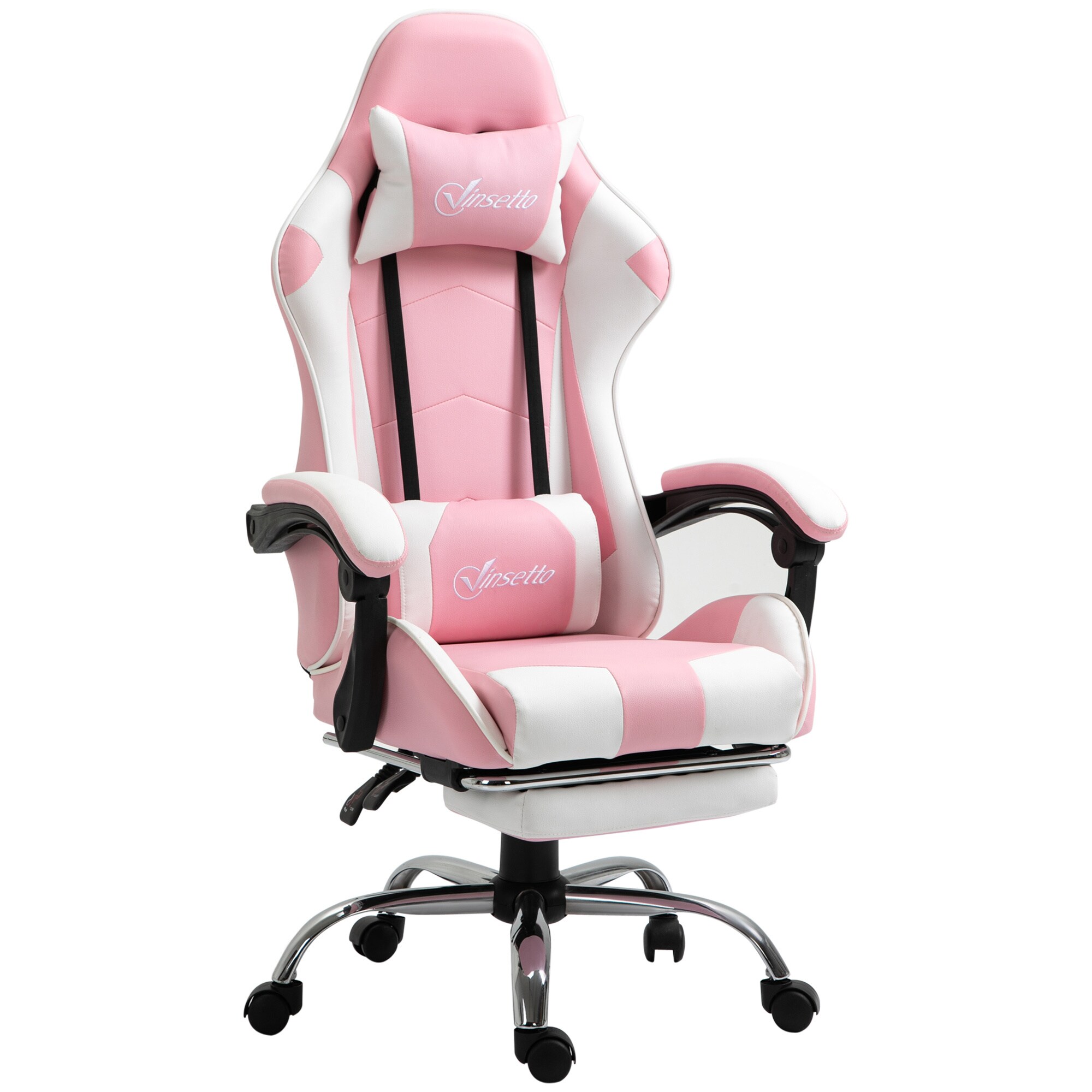 Vinsetto Gamingstuhl mit Rallystreifen rosa, weiß 64 x 67 x 127 cm (BxTxH)