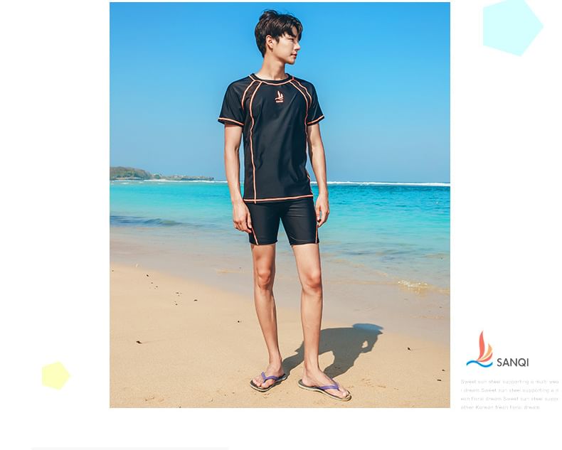 Salanghae - Set: Korte mouwen ronde hals two-tone rashguard + zwemshorts