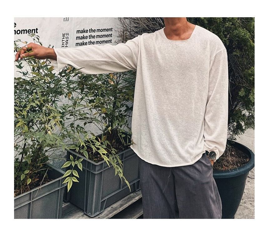Okwano - Effen gebreide top met lange mouwen en ronde hals