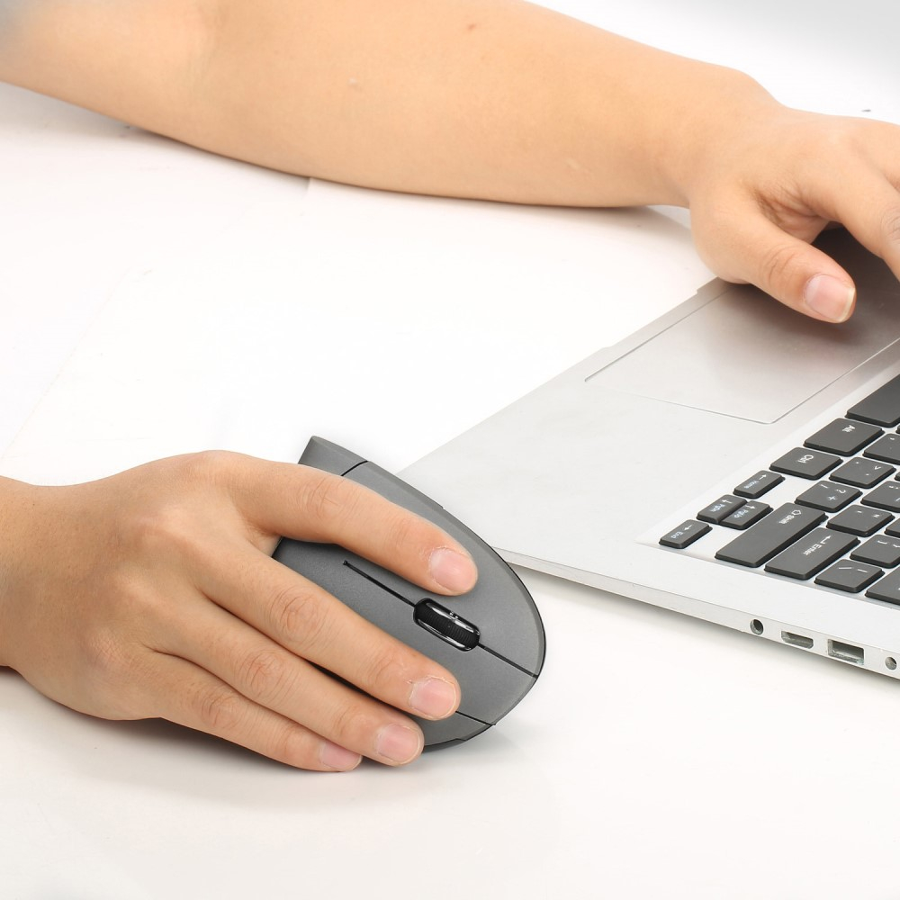 Ergonomische Optische Wireless Bluetooth Maus mit 2400 DPI mit 5 Tasten (Batteriebetrieben) - Grau