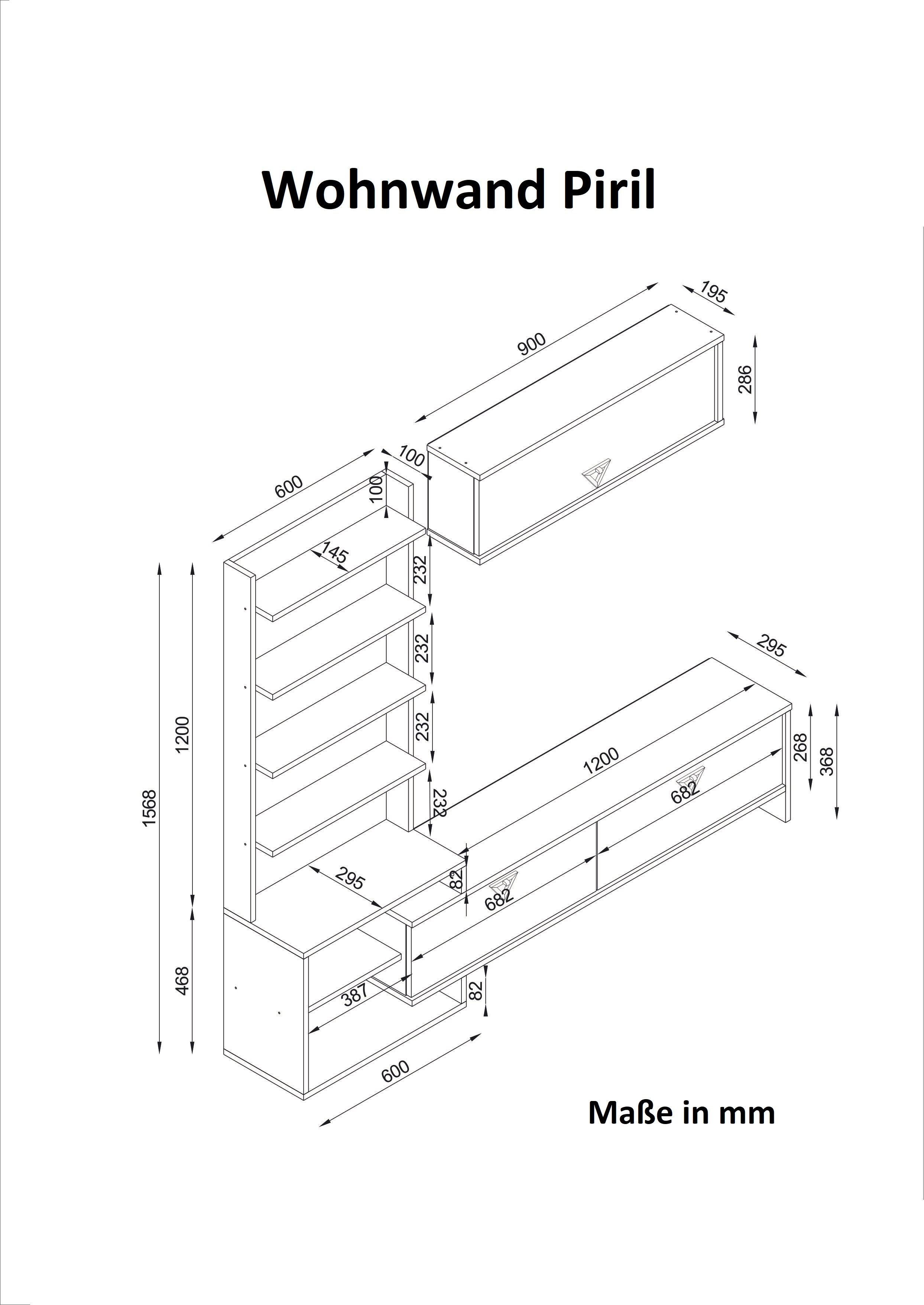 Wohnwand Piril Walnuss Anthrazit
