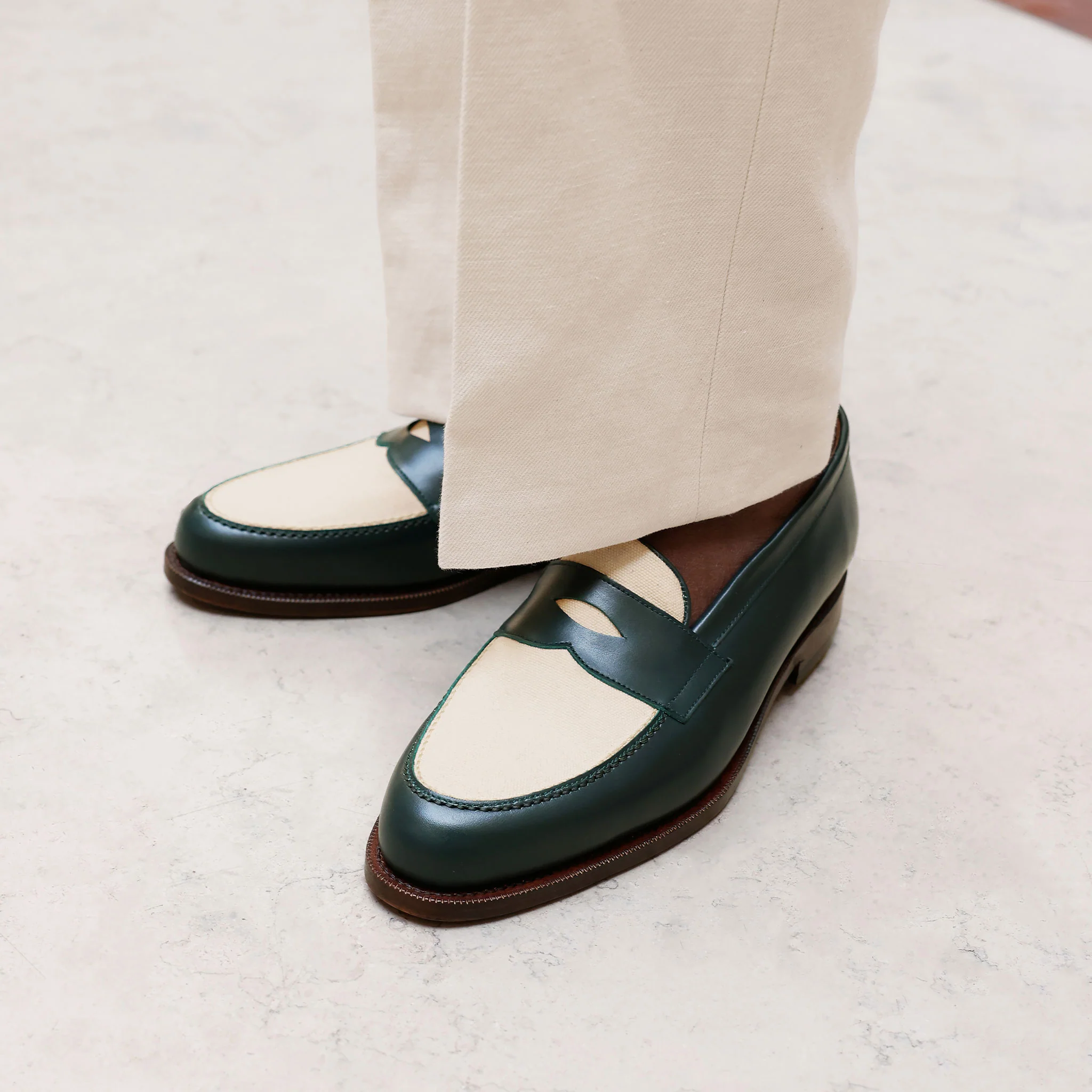 Two-tone English green moccasin