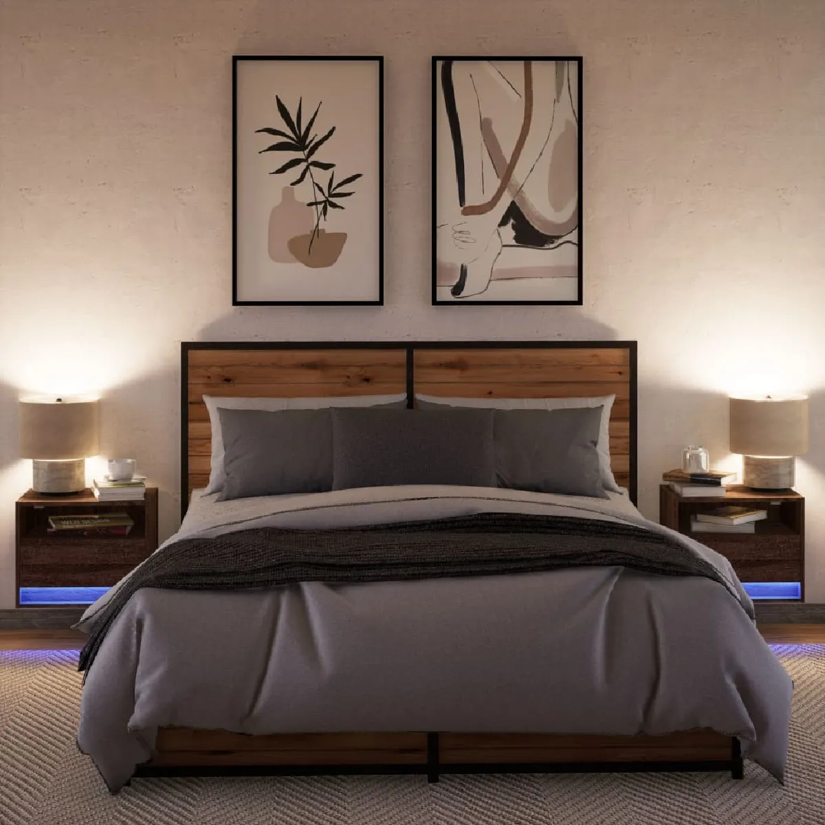 VidaXL Tables de chevet murales avec lumières LED