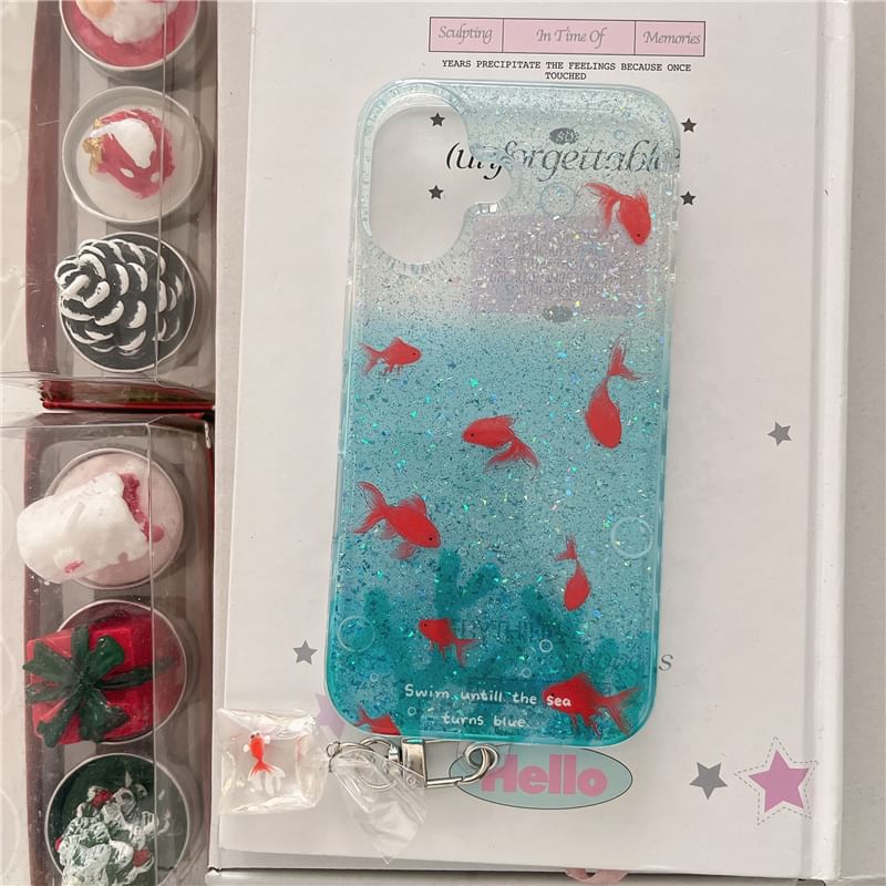 Edgin - Vis Glitter Telefoonhoesje / Bandje / Set - iPhone 16 Pro Max / 16 Pro / 16 Plus / 16 / 15 Pro Max / 15 Pro / 15 Plus / 15 / 14 Pro Max / 14 Pro / 14 Plus / 14 / 13 Pro Max / 13 Pro / 13 / 13 Mini