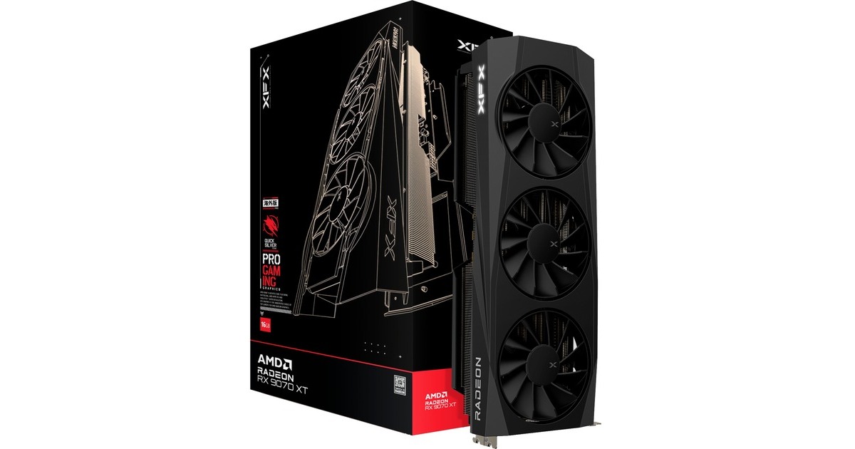XFXRadeon RX 9070 XT Quicksilver grafische kaart  (Zwart, RDNA4, GDDR6, 3x DisplayPort, 1x HDMI 2.1)