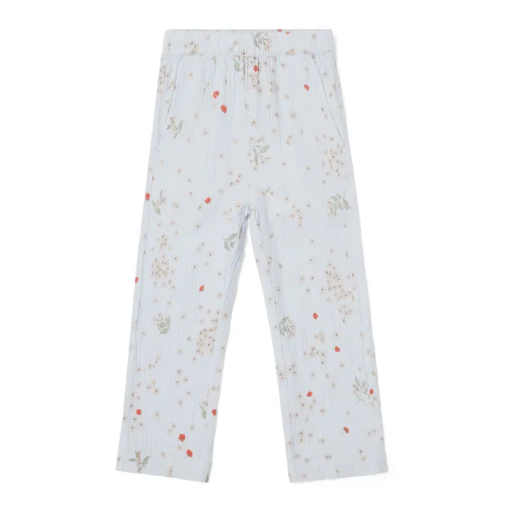 garbo&friends Pantalon Fleuri Mousseline de Coton | Bleu ciel