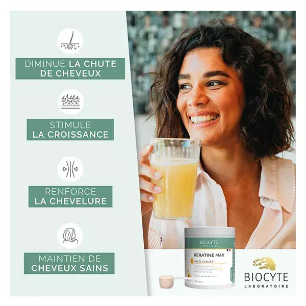 Biocyte Kératine Max Poudre à Diluer Anti-Chute Cheveux Prêle, Biotine 20 jours