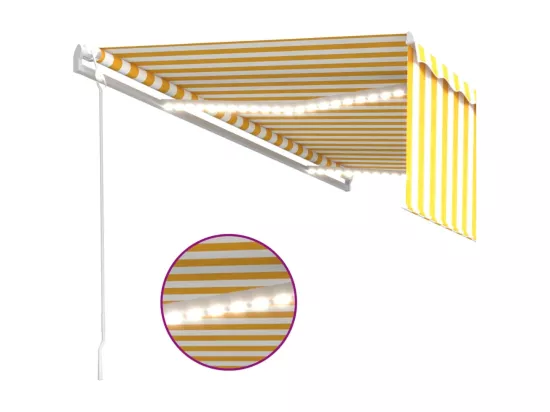 Auvent automatique store capteur de vent/LED 5x3 m Jaune/blanc