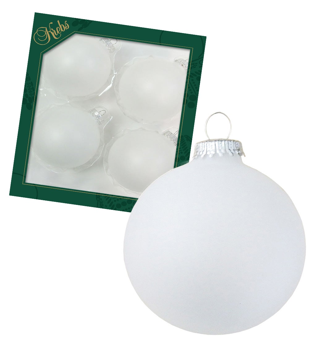 Sneeuwwitte 8cm glazen ballen, effen, 4 stuks, kerstballen, kerstversiering, kerstversiering voor de kerstboom