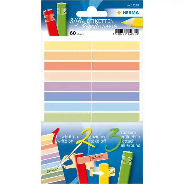 Stifte-Etiketten - Namensaufkleber für Buntstifte, 10 x 46 mm, selbstklebend