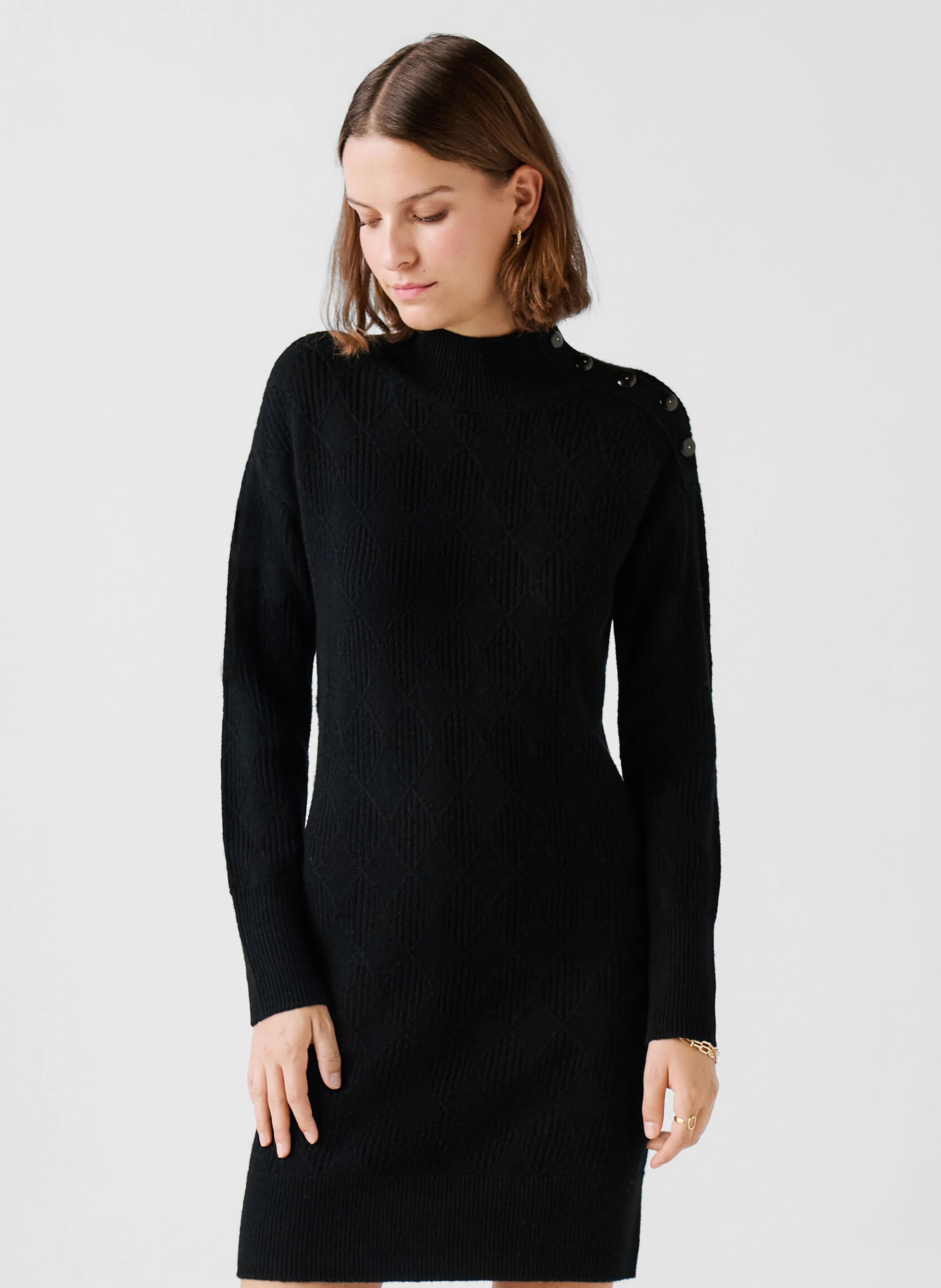 RMAEVA - Robe pull côtelée en laine | Noir