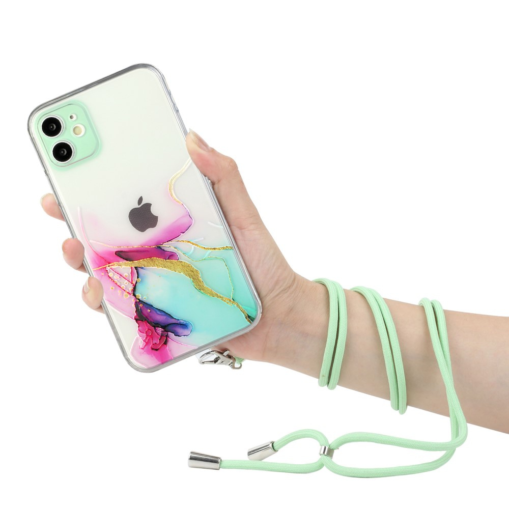 iPhone 11 Necklace Gummi Hülle Marmor Look mit Kameraschutz   Handykette (80cm) - Grün
