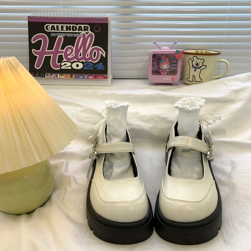 DURAC - Kunstleren Mary Jane Platform Schoenen met Vlindergesp
