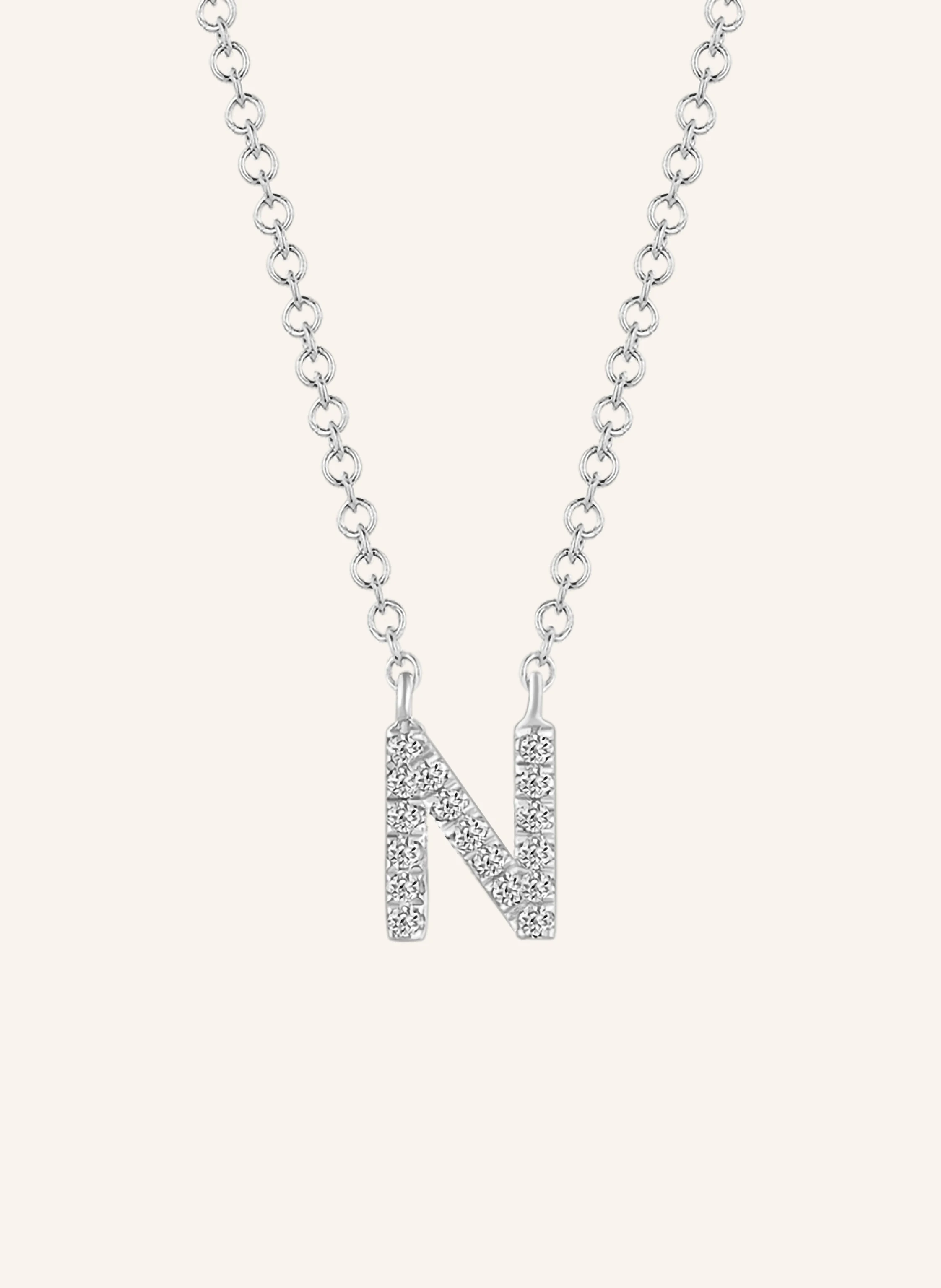 Leaf INITIALIEN Halskette „N“ aus 14 Karat Weißgold mit Diamanten