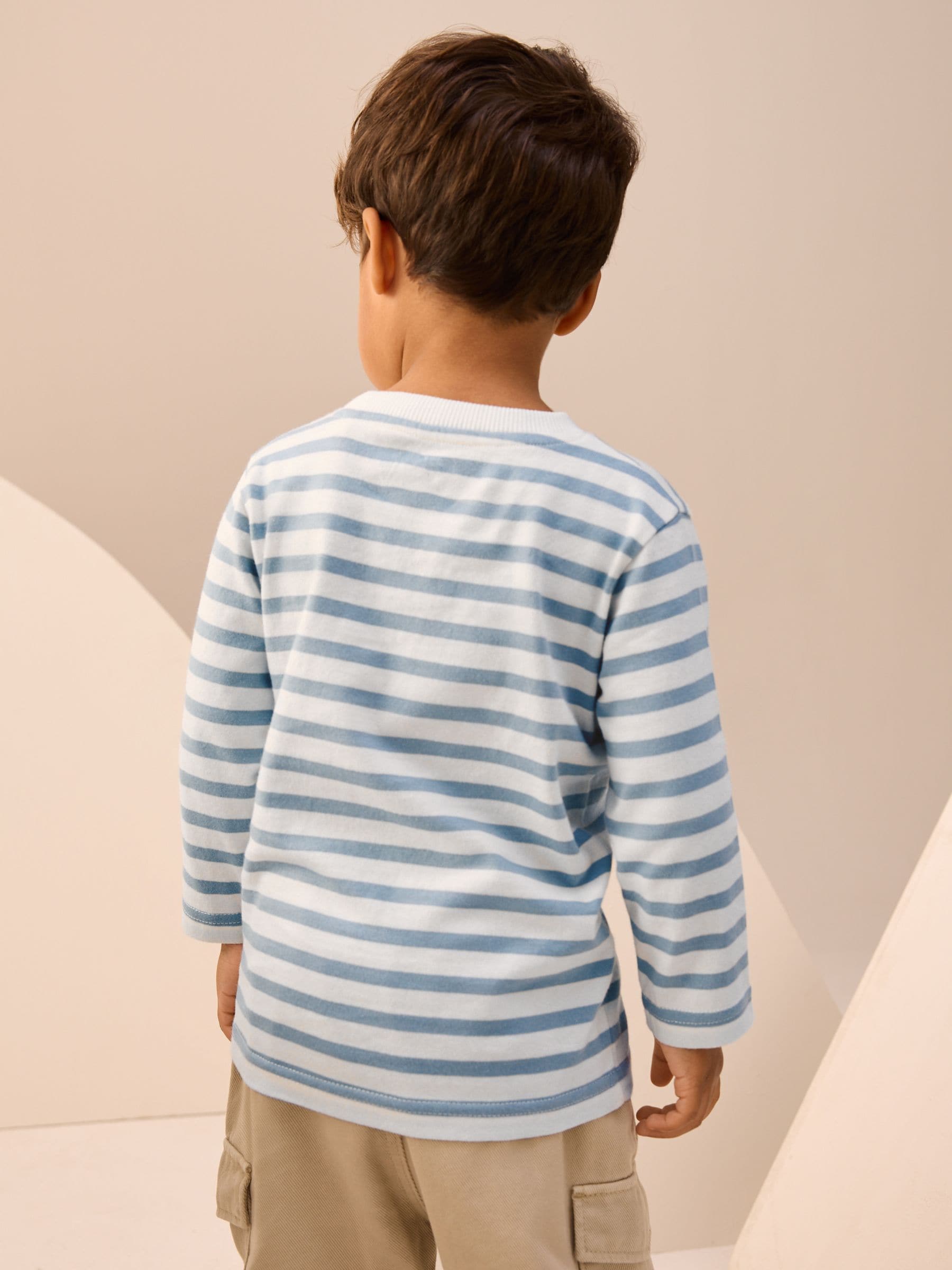 Wit/Blauw ski-ijsbeer - T-shirt met applicatie en lange mouwen (3 mnd-7 jr)