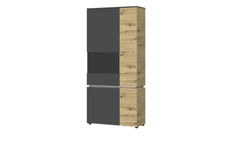 Vitrine Luci Anthrazit, Eiche Artisan (Nachbildung) Vitrinentür links