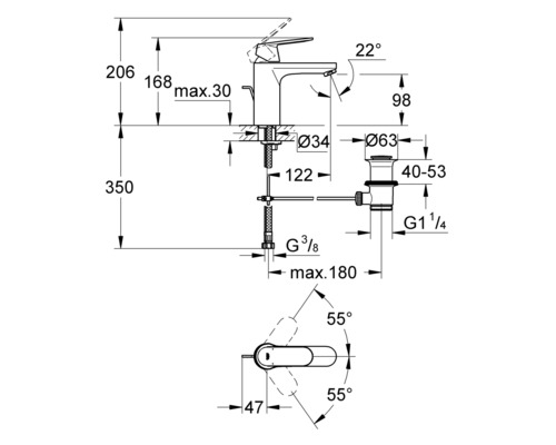 GROHE EUROSMART COSMOPOLITAN wastafelmengkraan, chroom 23325000