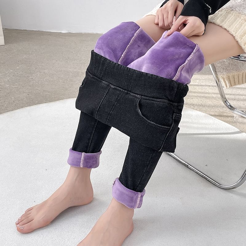 Denimot - Effen fleece cropped jegging met elastische taille