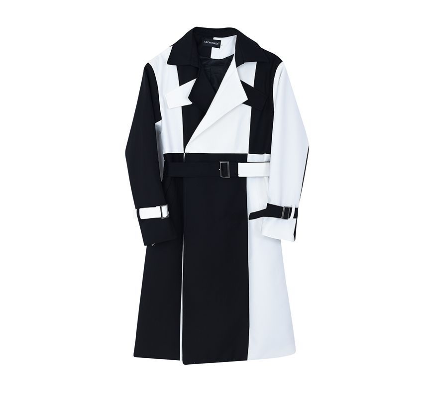 Freehop - Tweekleurige midi-trenchcoat met één knoop