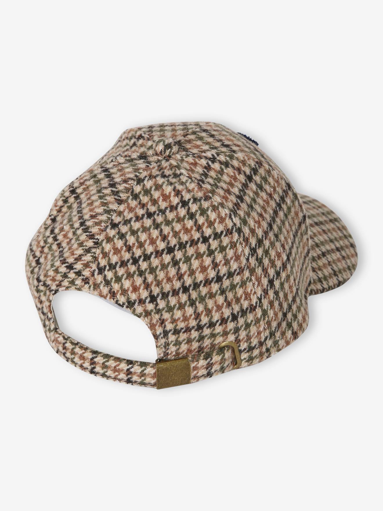 Gorro de inverno xadrez para meninas, xadrez bege.