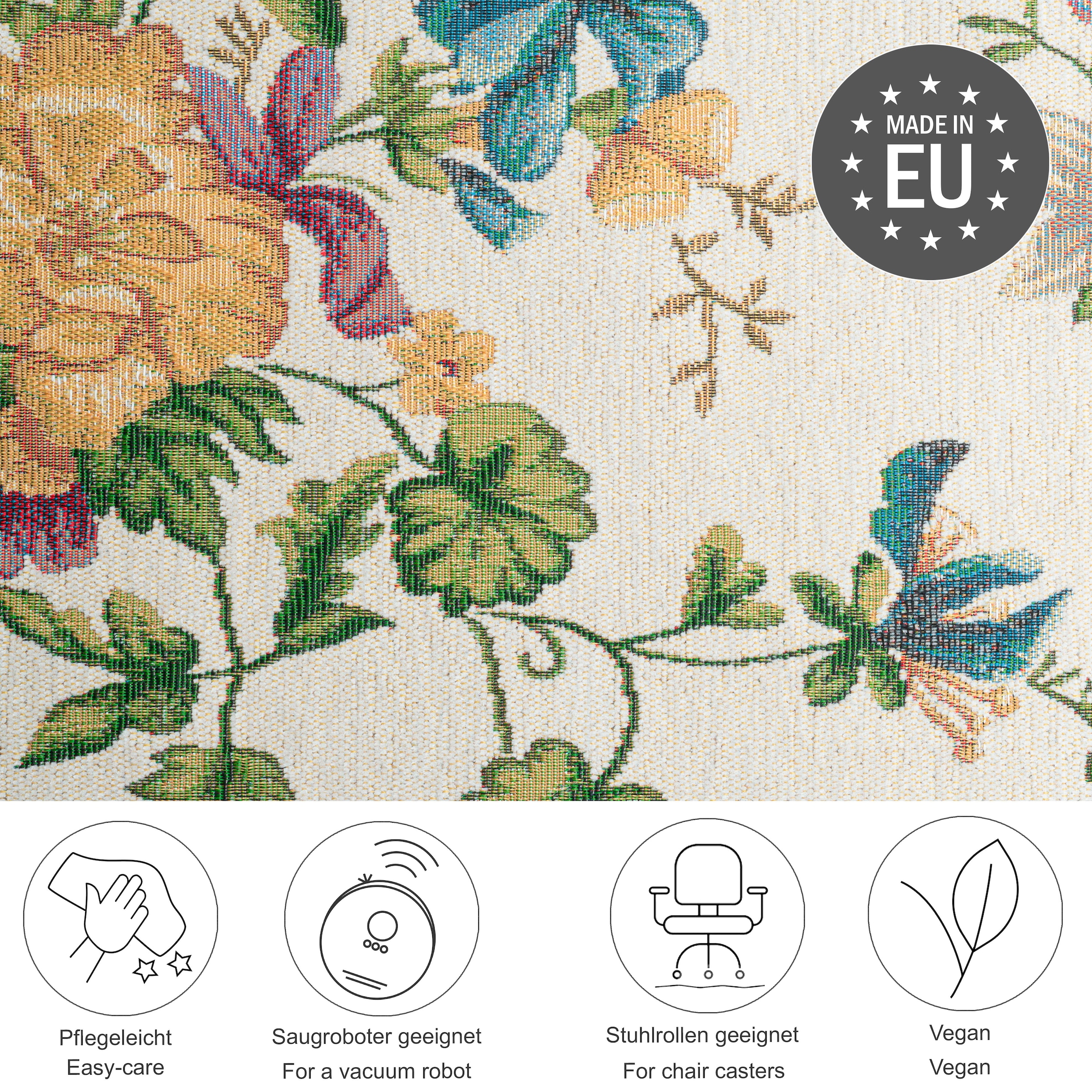 THEKO Bettumrandung »Flomi Sagrini« Höhe 3 mm 3 Stk. tlg. Läufer-Set, Flachgewebe, gewebt, Pastell-Farben, Blumen Design