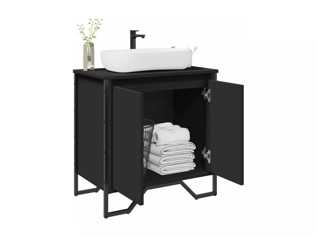 Armoire lavabo de salle de bain noir 60x35x60 cm