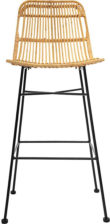 Chaise de bar Kubu H. 100 cm métal et rotin