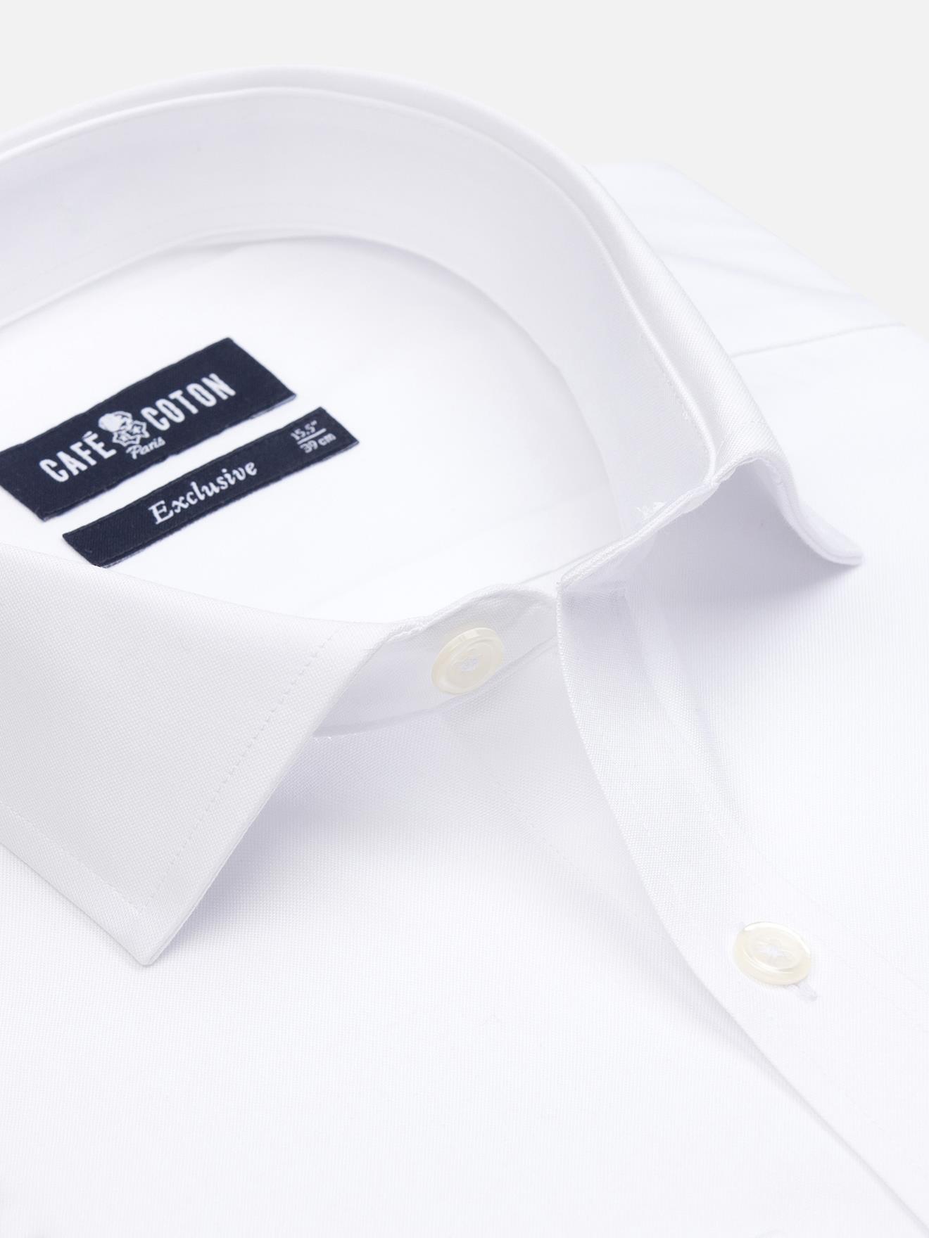 Chemise cintrée en pin point blanc - Poignets Mousquetaires