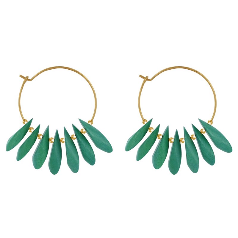 Boucles d'Oreilles Créoles en Acier Pétales en Bois