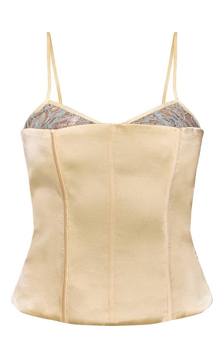 Citron Top Corset À Bretelles En Satin Et Dentelle
