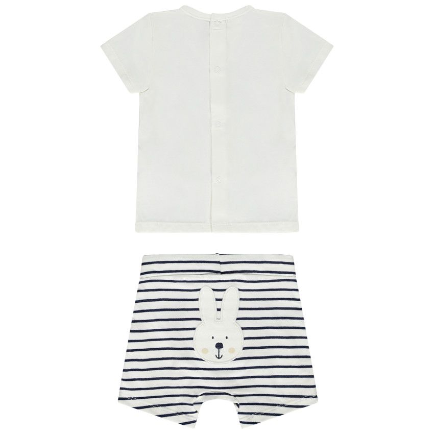 Ensemble court 2 pièces motif lapin avec short rayé pour bébé garçon - Ecru