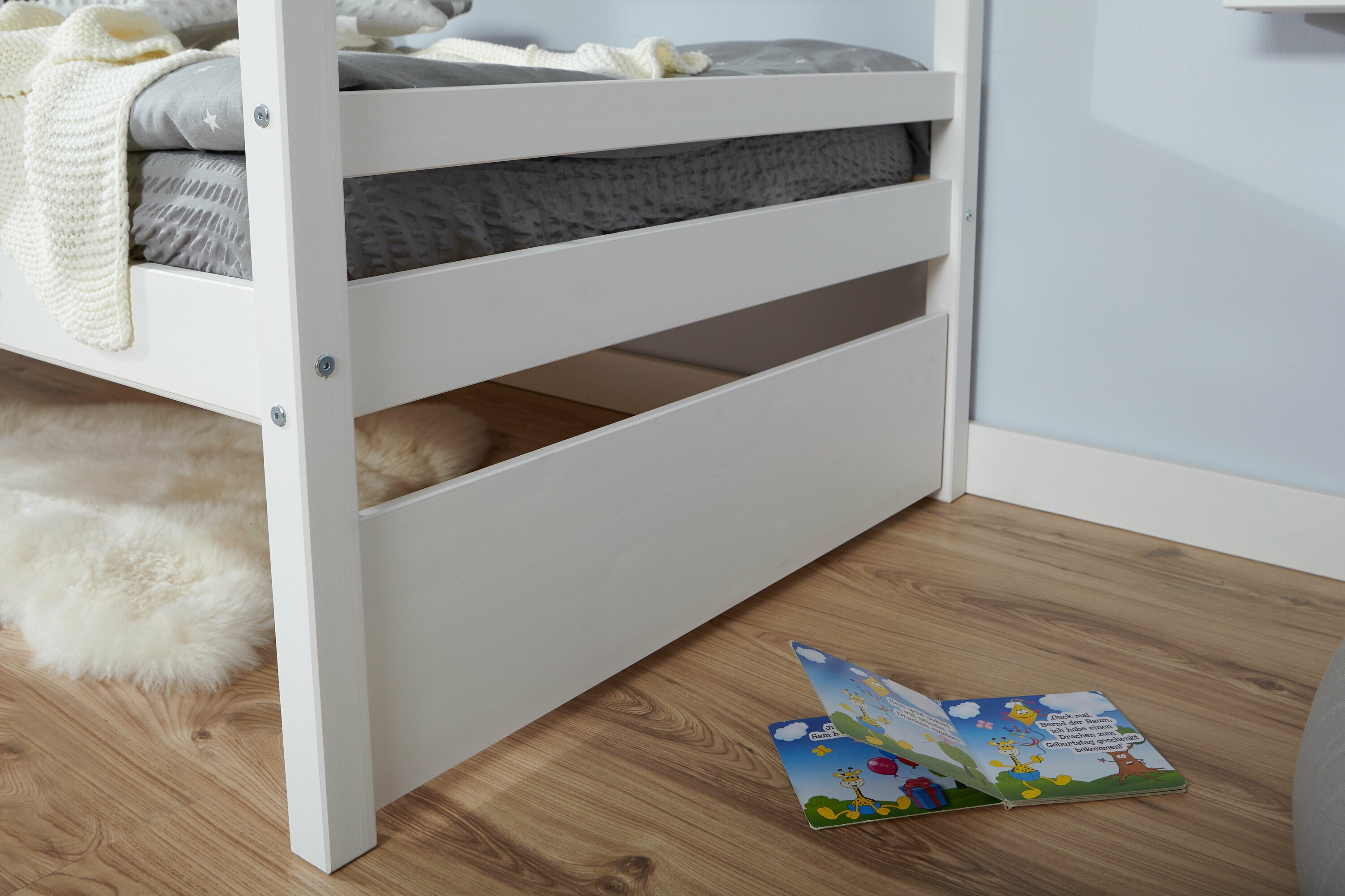 TiCAA Etagenbett Finn Kiefer Weiß