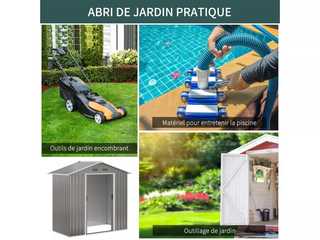 Abri de jardin - remise pour outils - cabanon porte verrouillable - dim. 194L x 110l x 184H cm - tôle d'acier gris