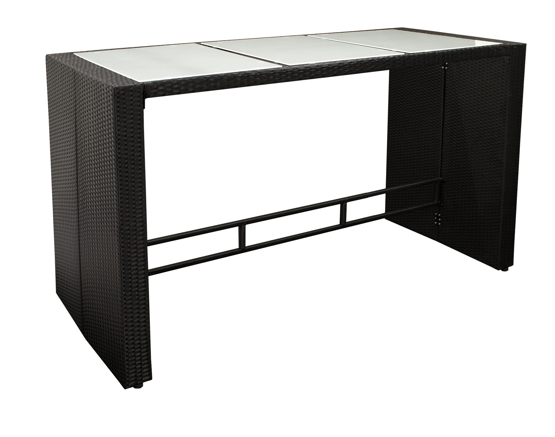 DEGAMO Bartisch DAVOS 185x80x110cm, Geflecht schwarz, Tischplatte Glas