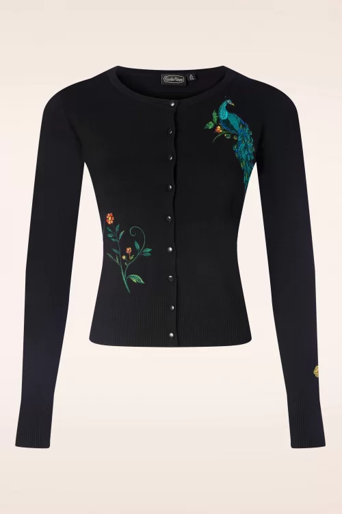 Vixen Pauw bloemen geborduurd vest in zwart