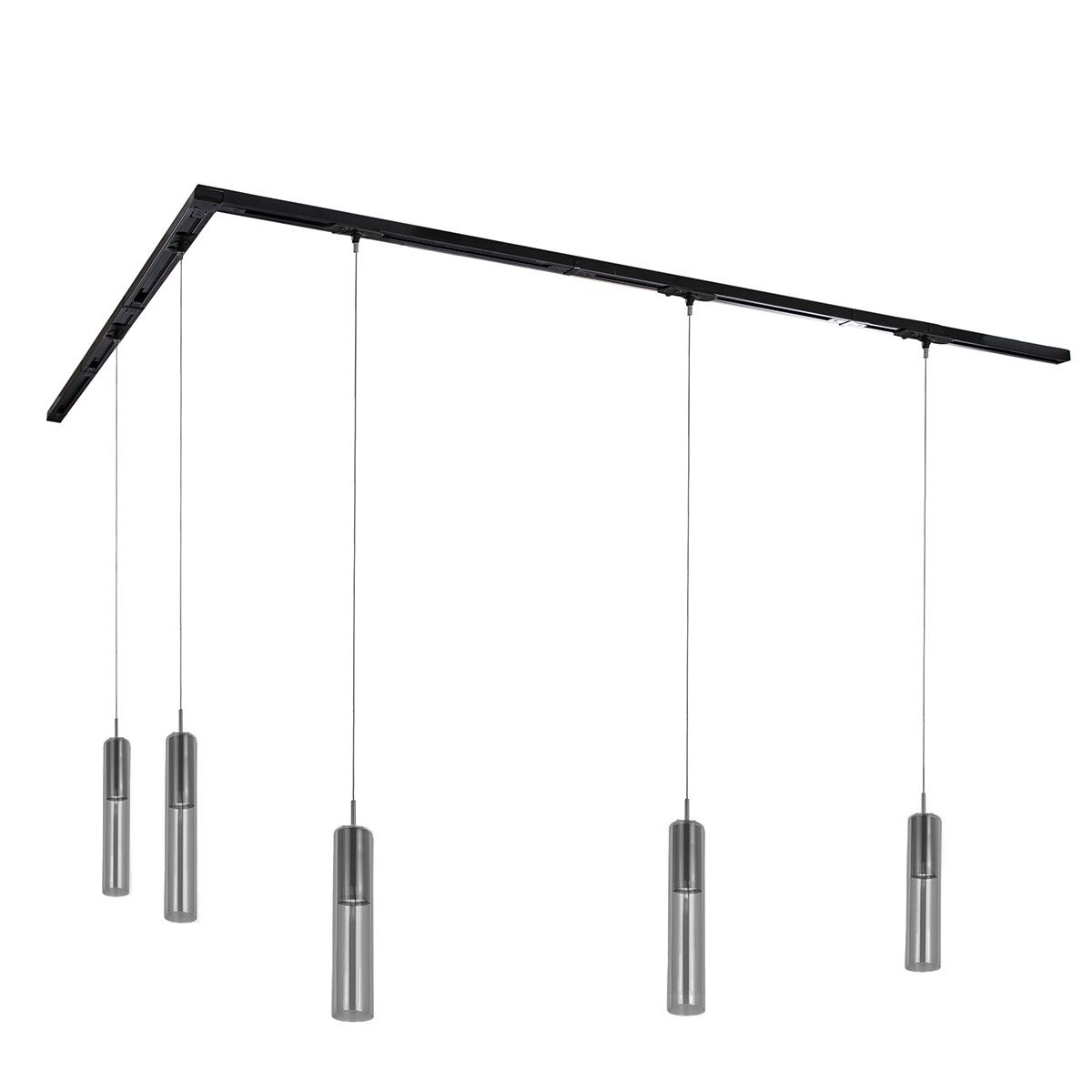 Modern railsysteem met 5 hanglampen zwart 1-fase - Iconic Lloyd