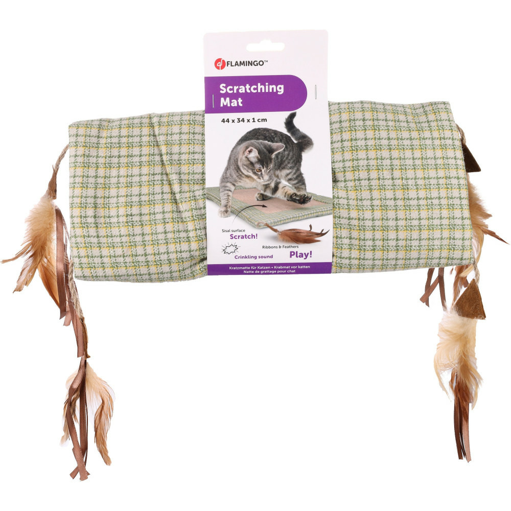 Tapis de jeu griffoir rusty avec plumes pour chat