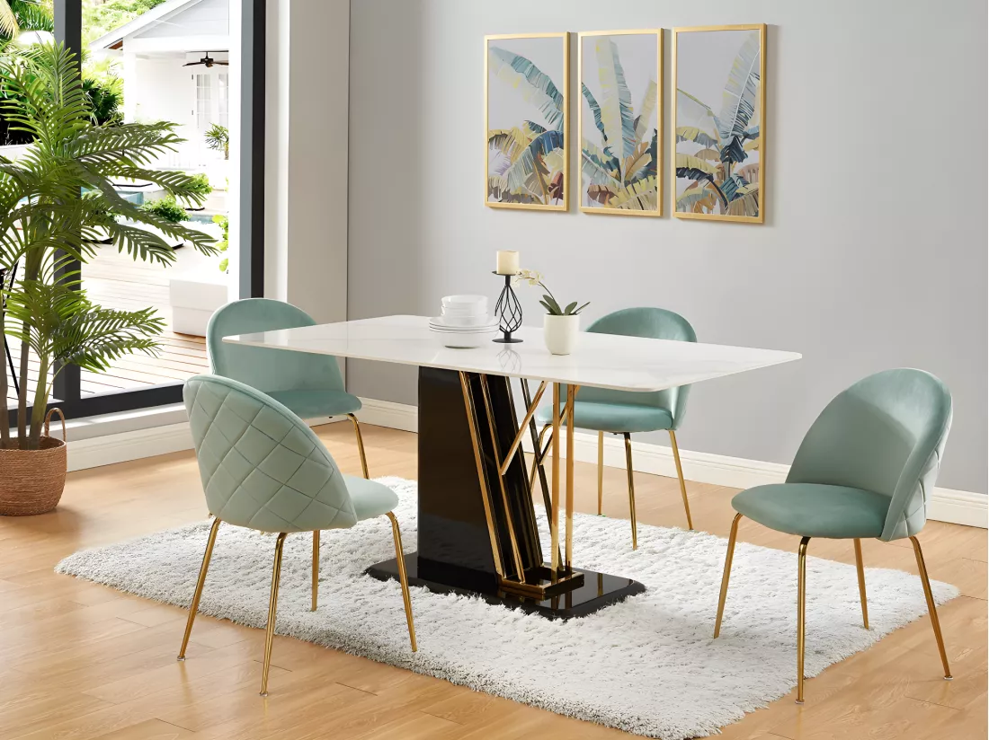 Lot de 2 chaises - Velours et acier inoxydable doré - Vert sauge - MELBOURNE