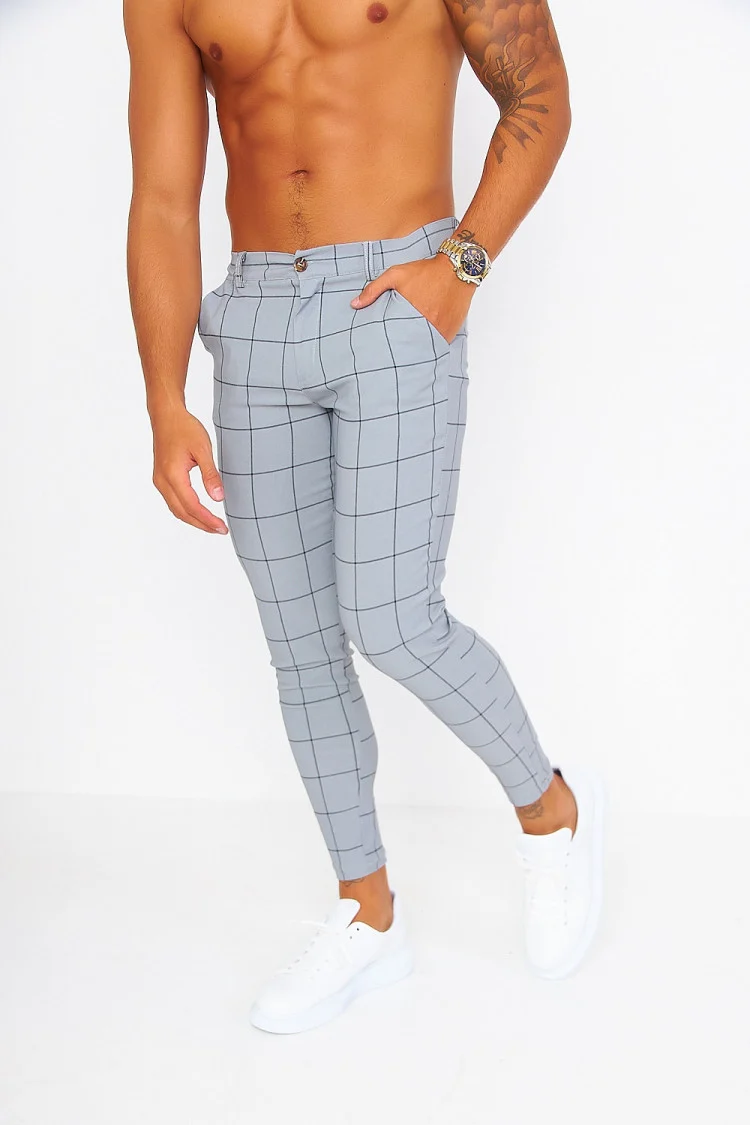 Pantalon à pince gris à carreaux