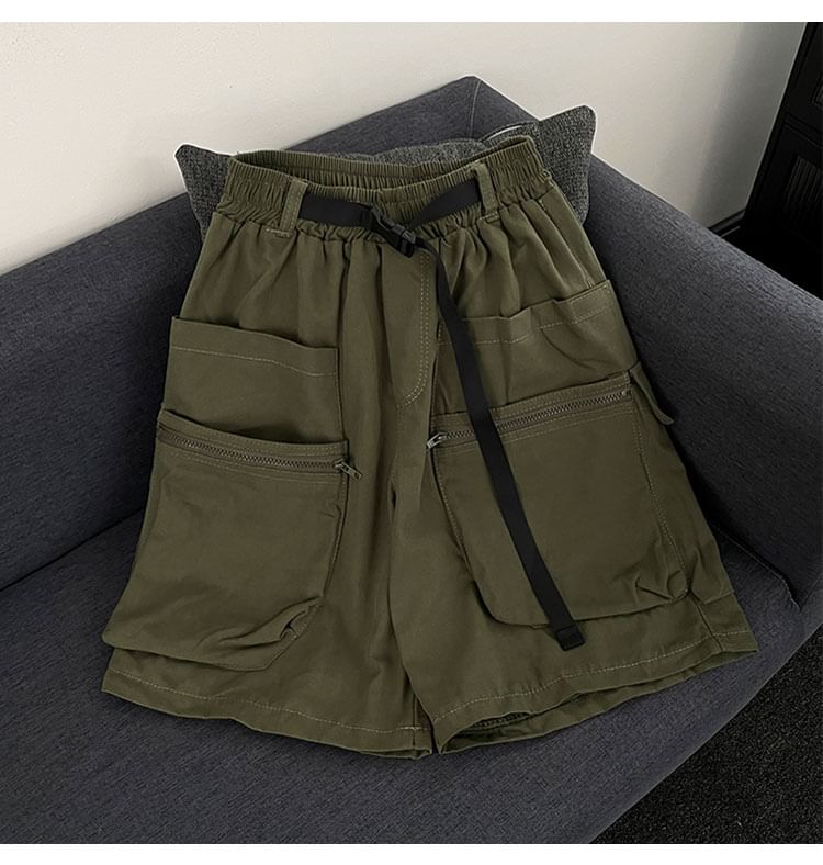 Mimiyox - Hoge taille, effen, wijde cargoshorts