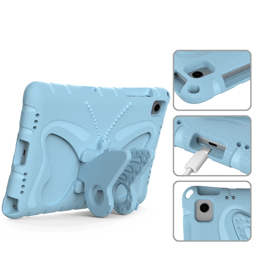 Samsung Galaxy Tab A11  Plus / A9  Plus Stossfeste Kinder Schaumstoff Hülle mit Griff   Schmetterling Kickstand - Hellblau