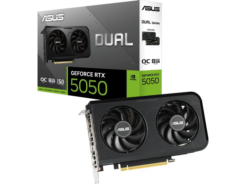 ASUS Grafikkarte Dual GeForce RTX 5050 O8G GDDR6 Zuverlässige Mid-Range-GPU mit 8 GB GDDR6 und effizienter Lüfterkühlung