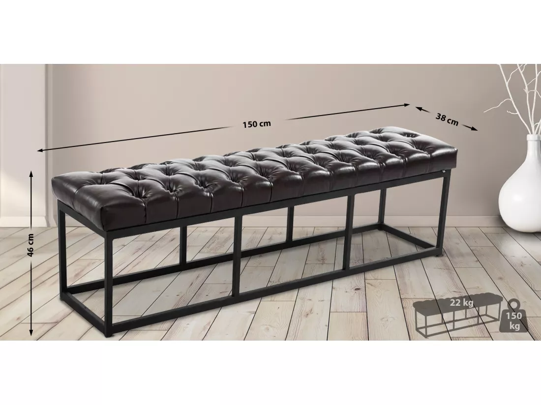 Banquette - Similicuir & Métal noir mat - Marron - Amun