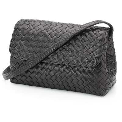 Lederhandtasche geflochten, schwarz