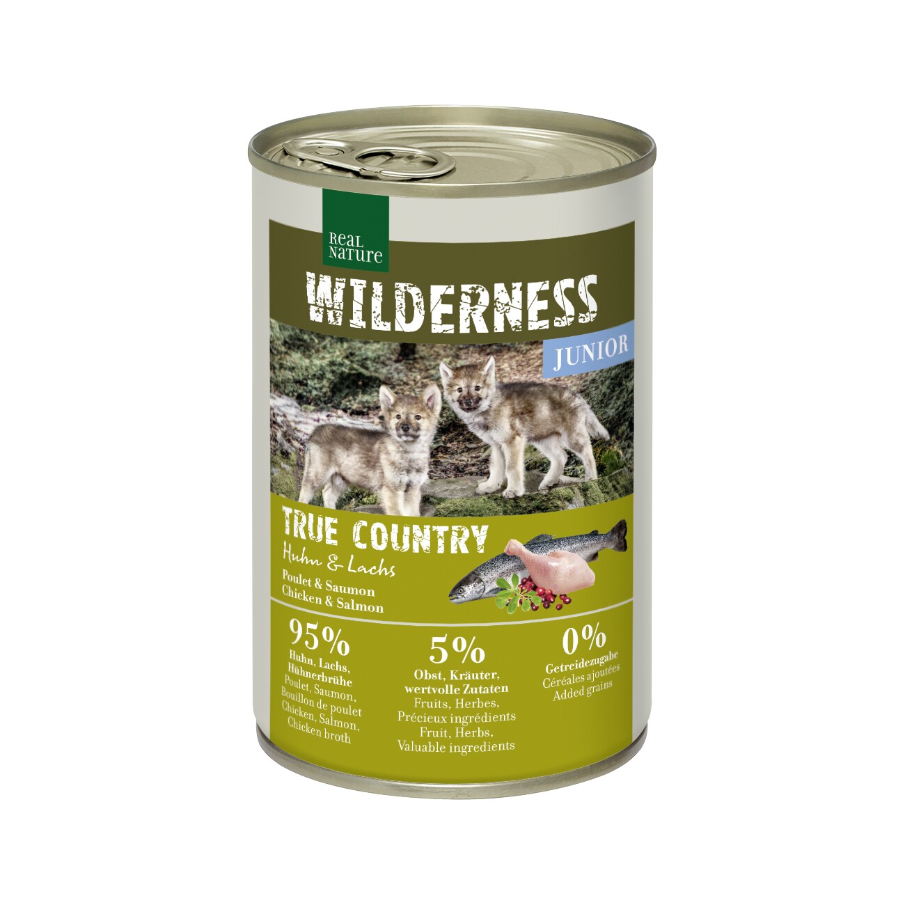 REAL NATURE WILDERNESS Nassfutter Hund, Junior, Huhn mit Lachs 6x400 g
