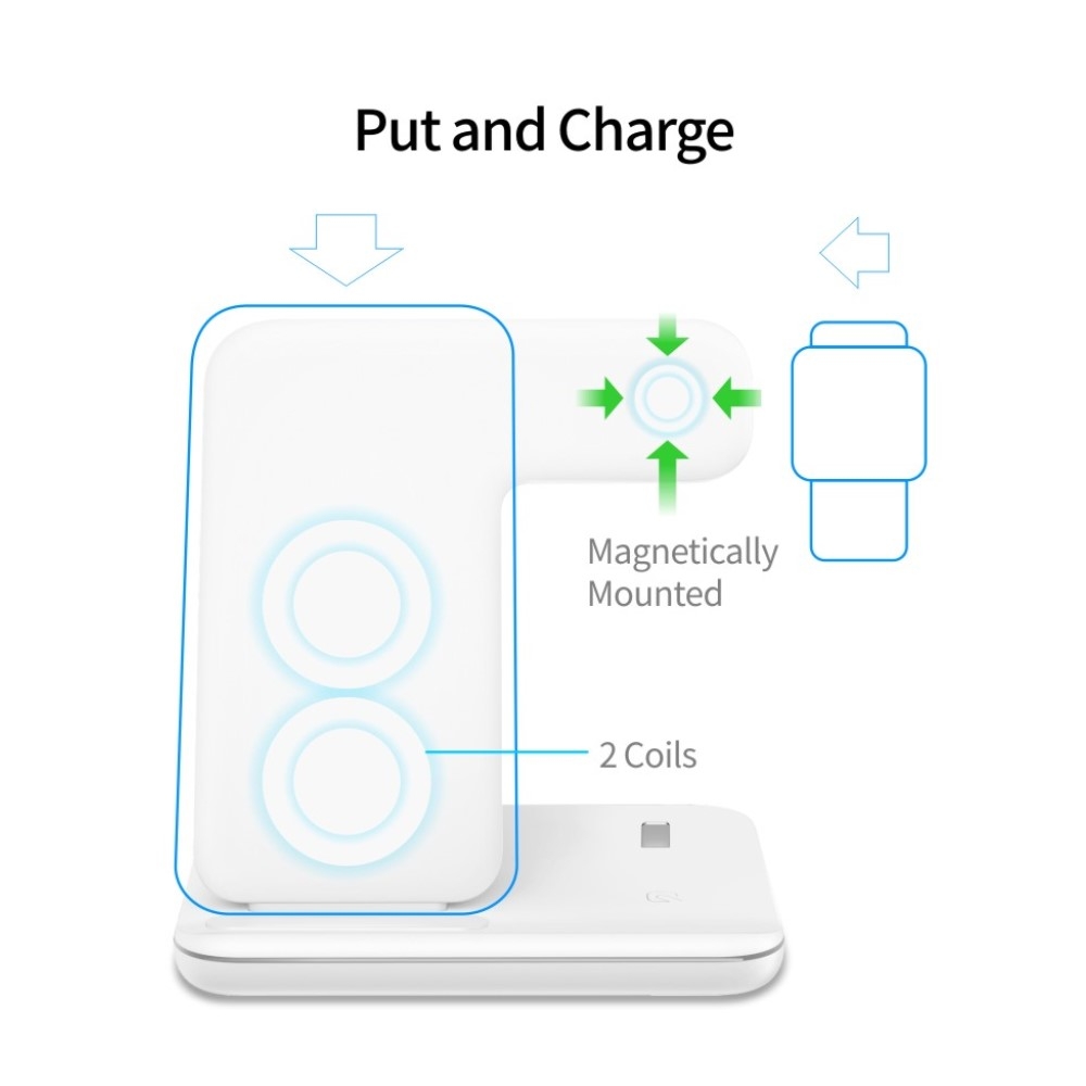 (15W) 3in1 Qi Wireless Fast Charging Ladegerät Ständer Dockingstation Apple Watch / Smartphone / AirPods - Schwarz