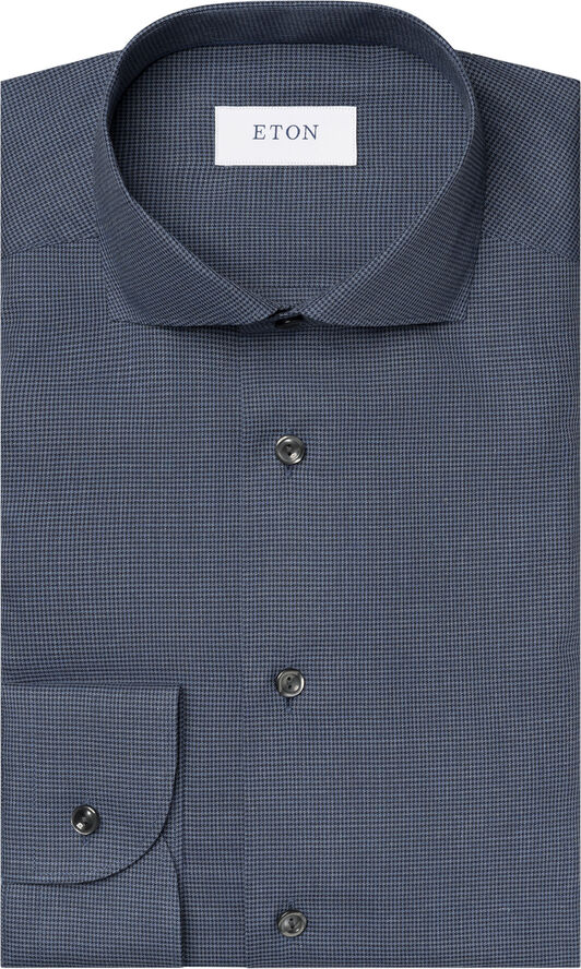 ETON Contemporary Fit Dark Blue Houndstooth Wrinkle Free Flannel Shirt Blå