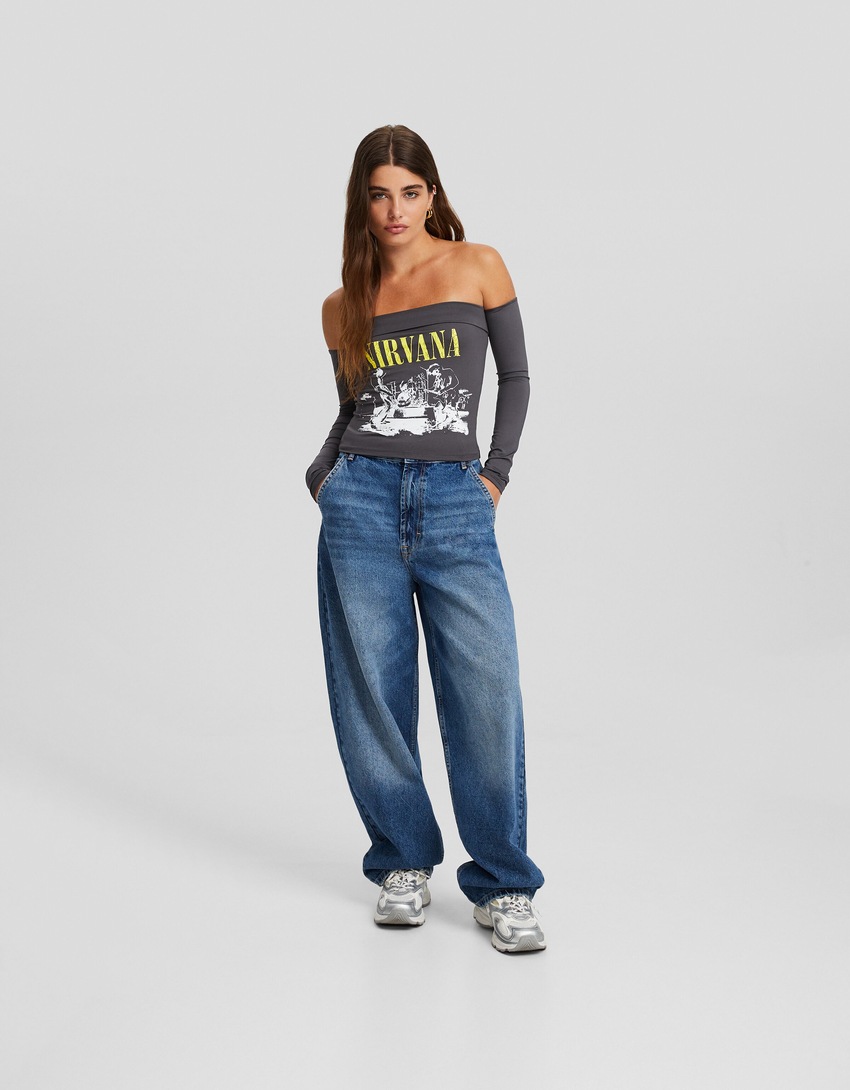Camiseta de manga comprida com estampa do Nirvana