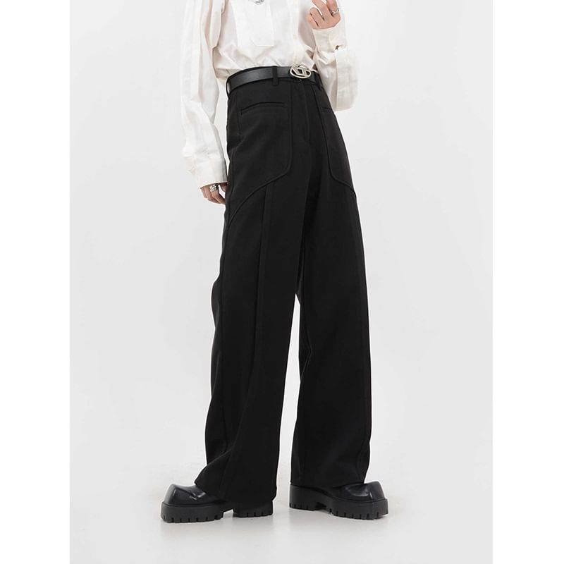Zentrus - Hoge taille effen paneel rechte pijpen pantalon