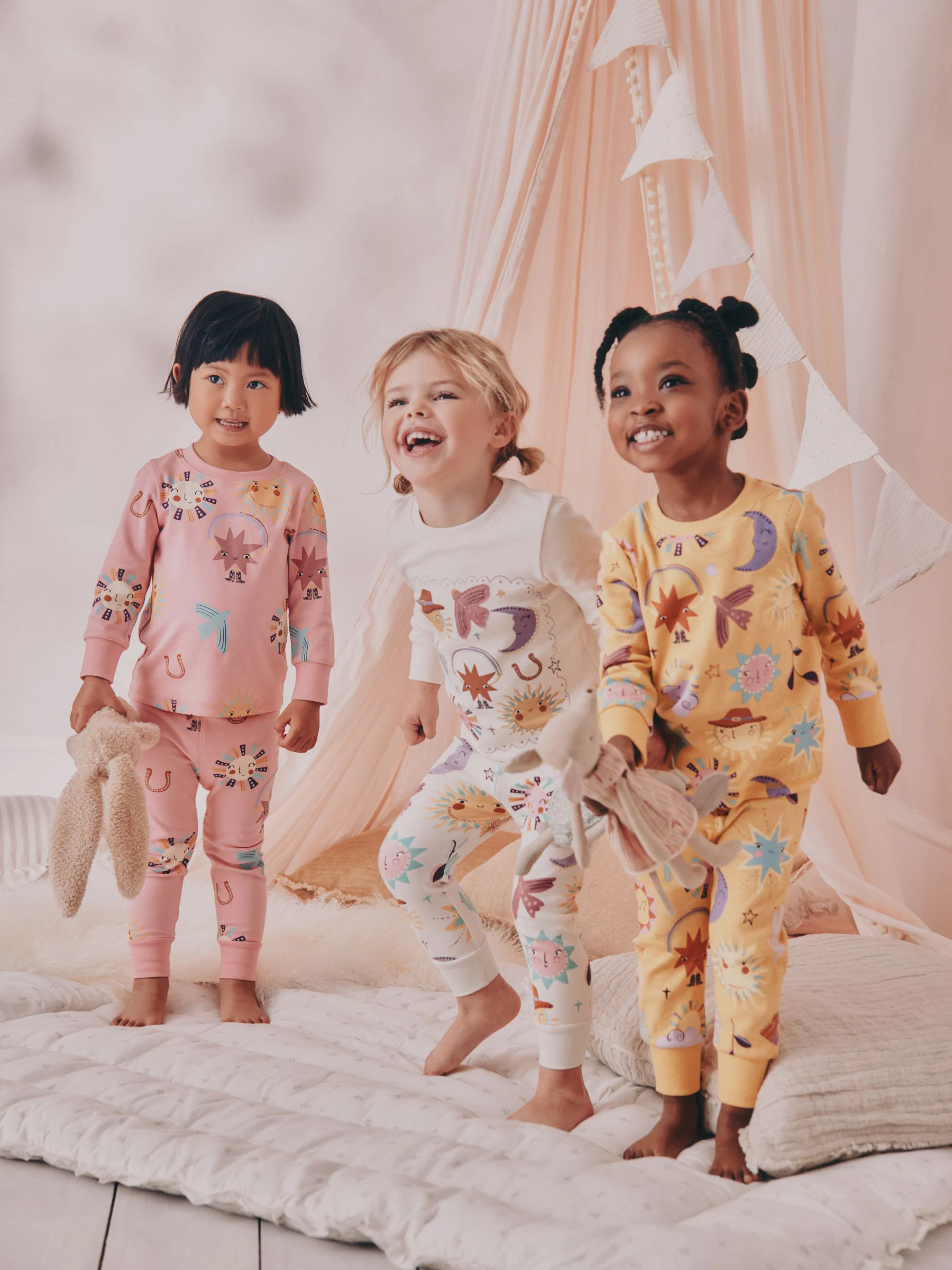 Roze/gele westernprint - Verpakking van 3 knusse pyjama's (9 mnd-12 jr)